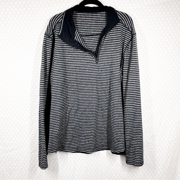 Lululemon Black Grey Striped Studio Half Zip Pullover Top - Picture 2 of 5